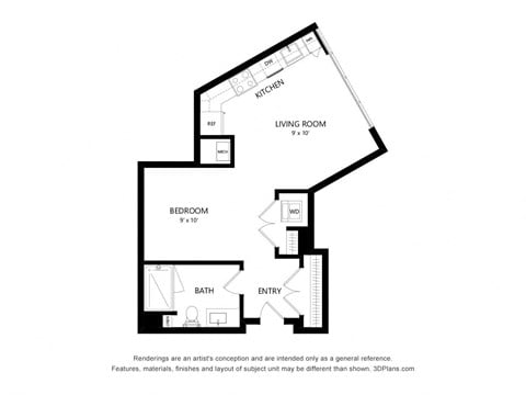 Floor plan for studio, 1 bath, 550 sqft